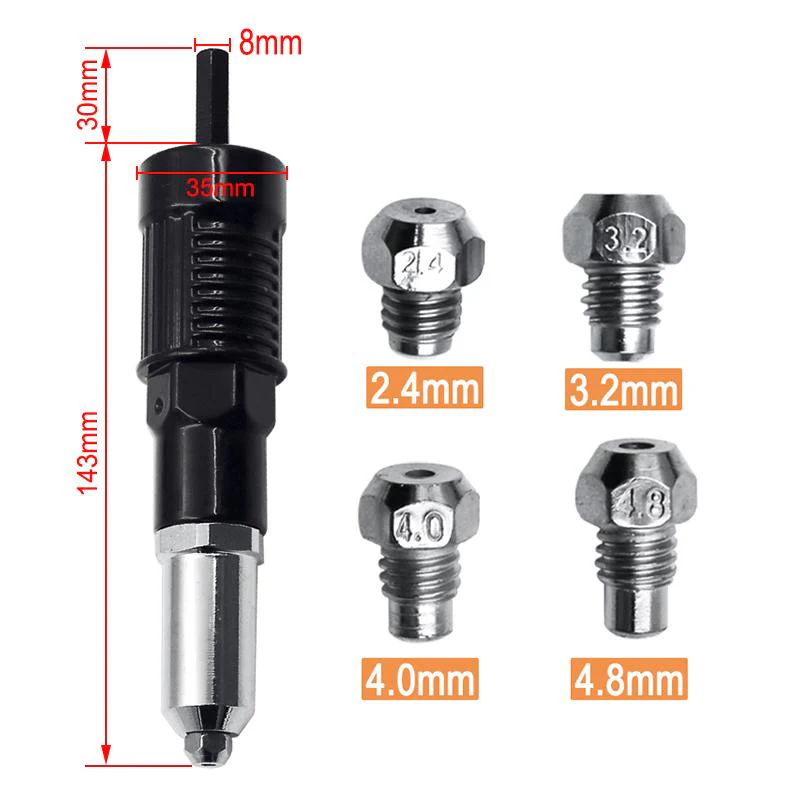【🔥50% OFF🔥】Professional Rivet Gun Adapter Kit 🛠With 4Pcs Different Nozzle Bolts - Image 6