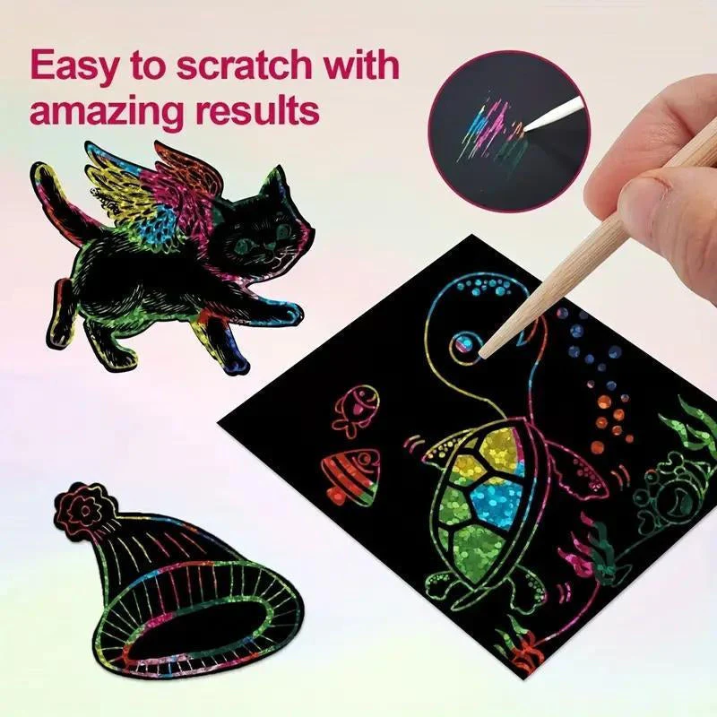 【100 Sheets/1 Set】DIY Rainbow Magic Scratch Paper Art Set - Image 3