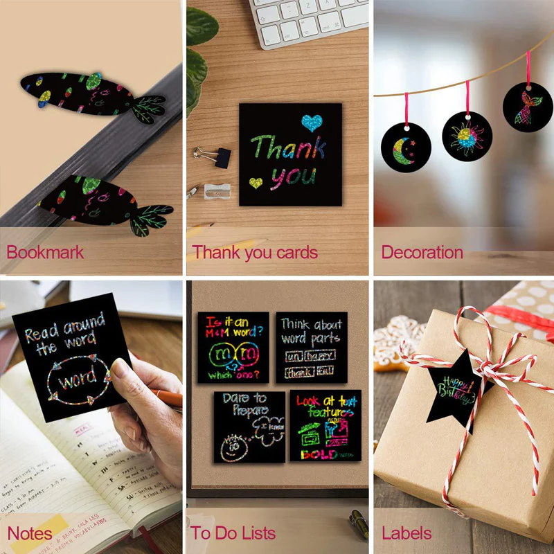 【100 Sheets/1 Set】DIY Rainbow Magic Scratch Paper Art Set - Image 5