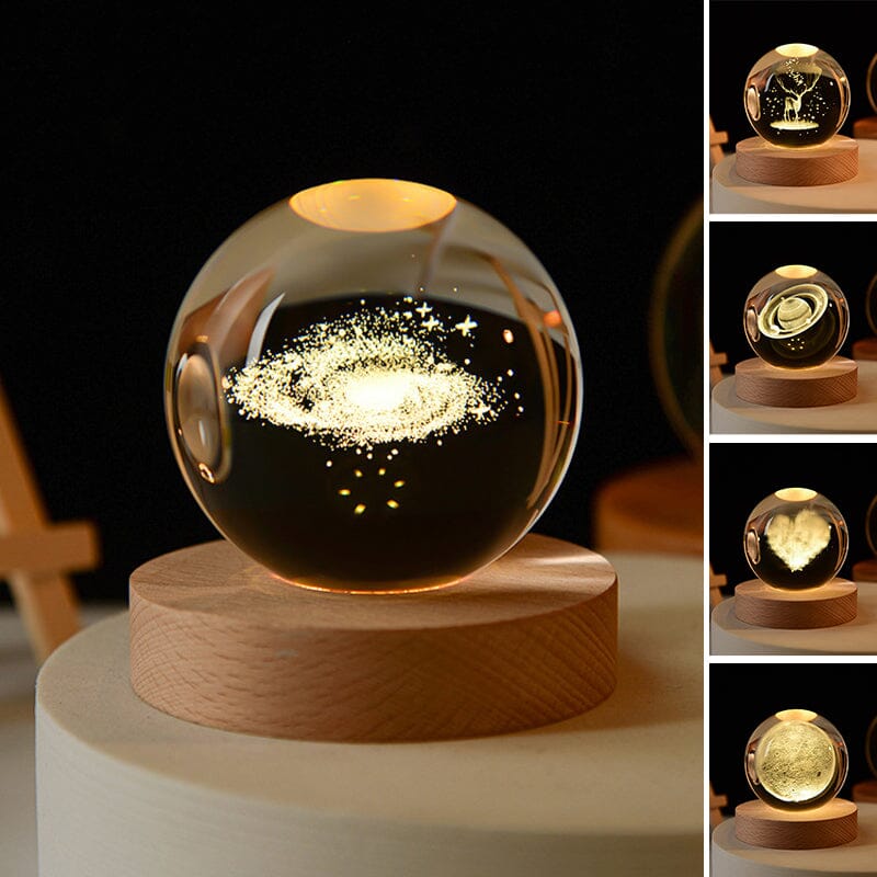 3D Crystal Ball Night Light With Wood Base - Image 2