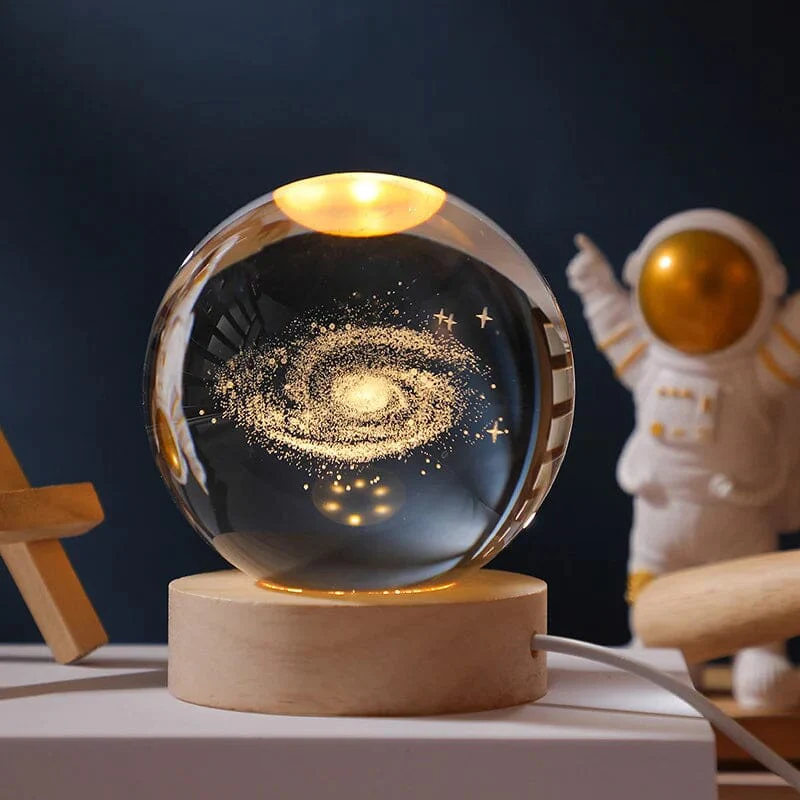 3D Crystal Ball Night Light With Wood Base - Image 3