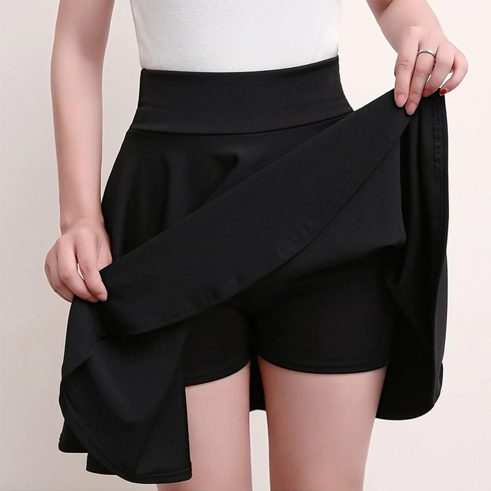 A-line Elastic Waist Pleated Shorts Skirts - Image 2
