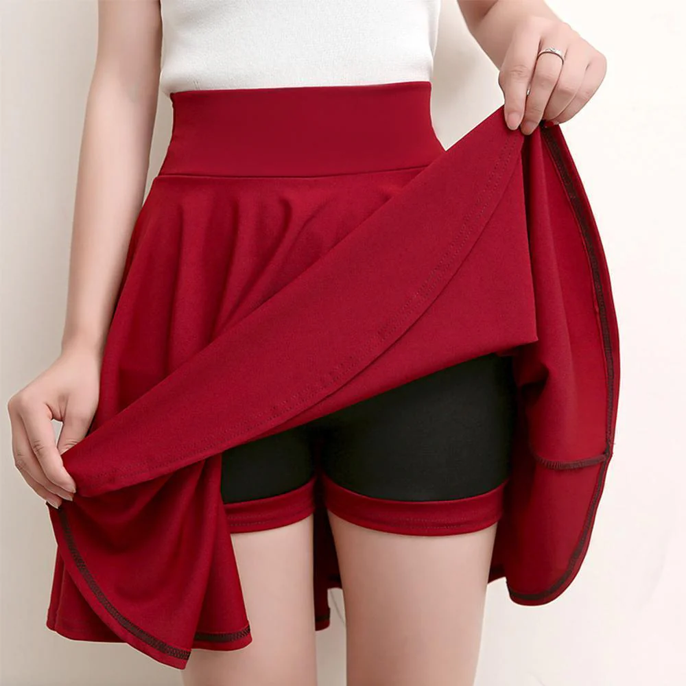 A-line Elastic Waist Pleated Shorts Skirts - Image 7