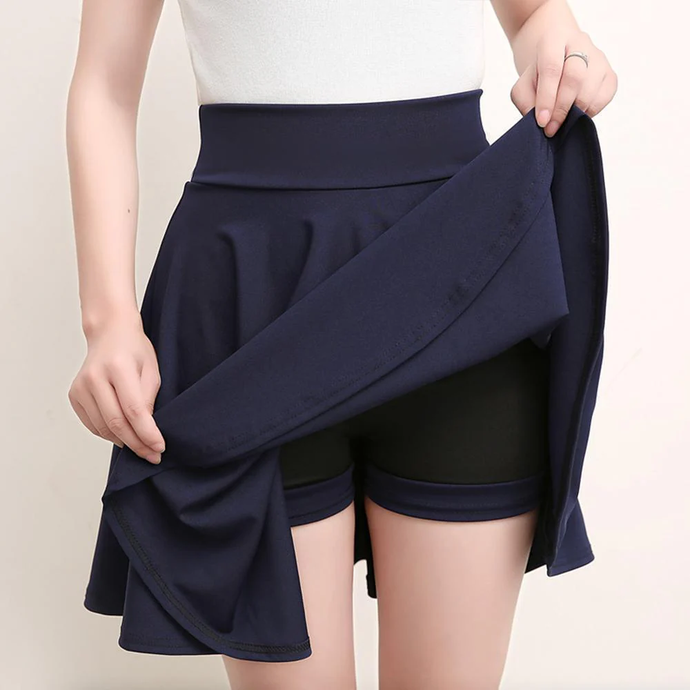 A-line Elastic Waist Pleated Shorts Skirts - Image 8