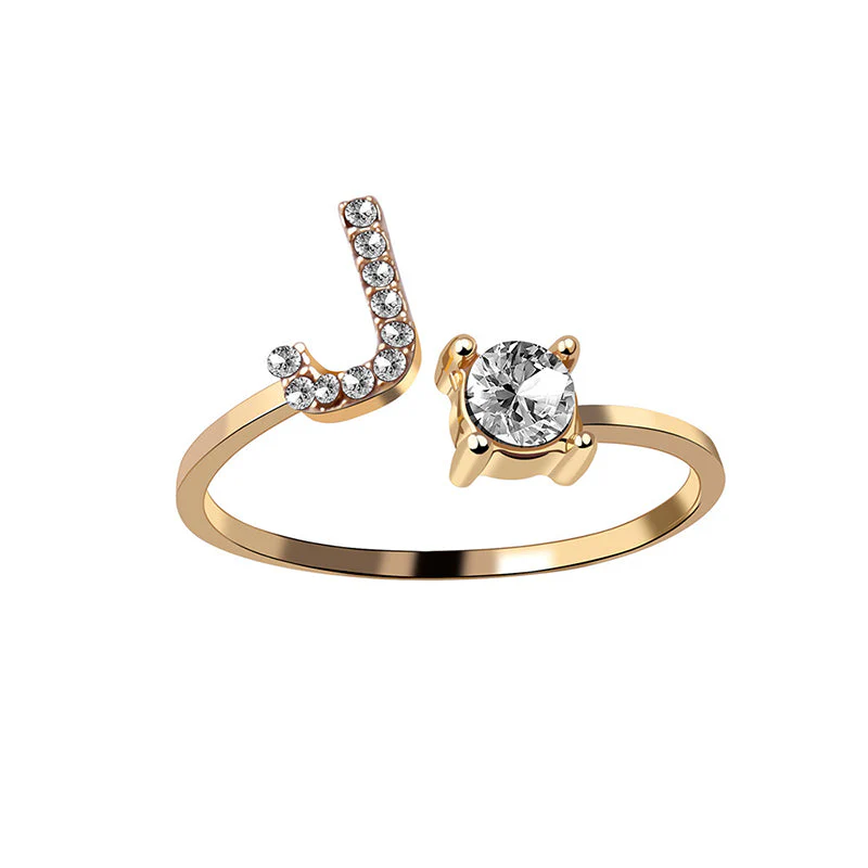 A-Z Letter Gold Color Metal Adjustable Opening Ring - Image 11