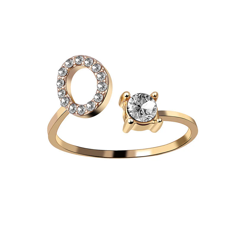 A-Z Letter Gold Color Metal Adjustable Opening Ring - Image 12
