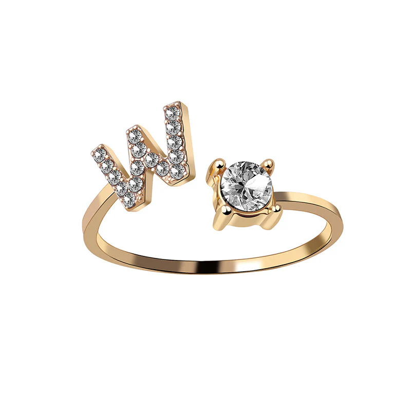 A-Z Letter Gold Color Metal Adjustable Opening Ring - Image 13