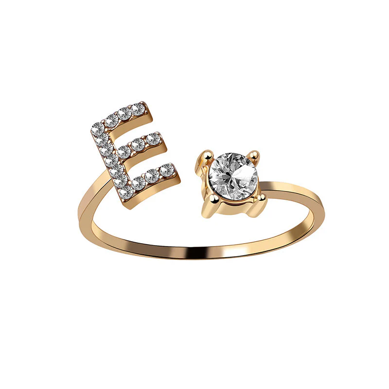 A-Z Letter Gold Color Metal Adjustable Opening Ring - Image 16