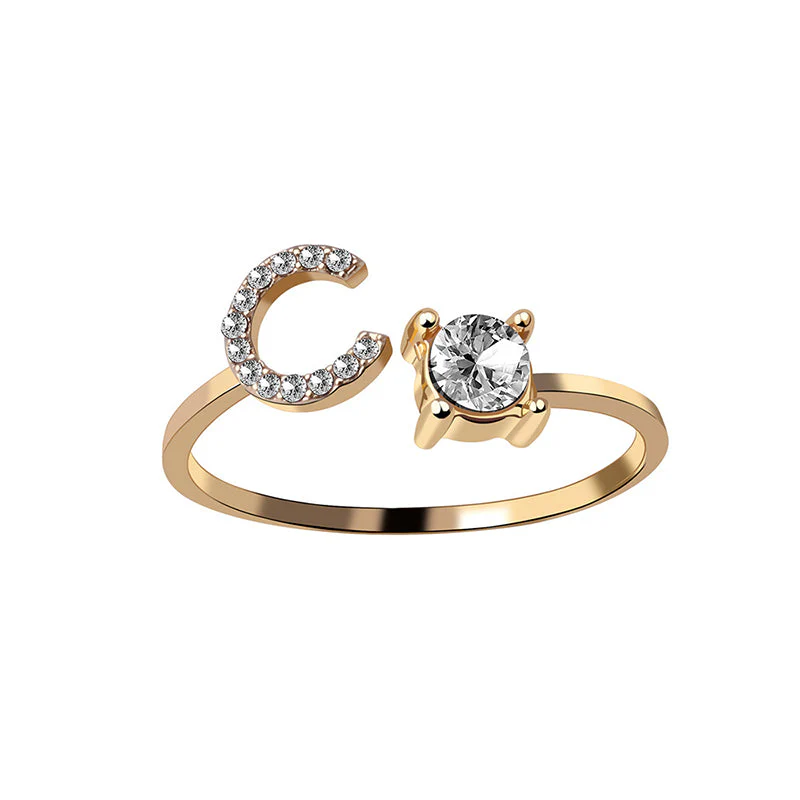 A-Z Letter Gold Color Metal Adjustable Opening Ring - Image 17