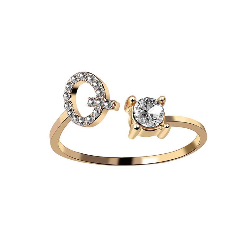 A-Z Letter Gold Color Metal Adjustable Opening Ring - Image 18