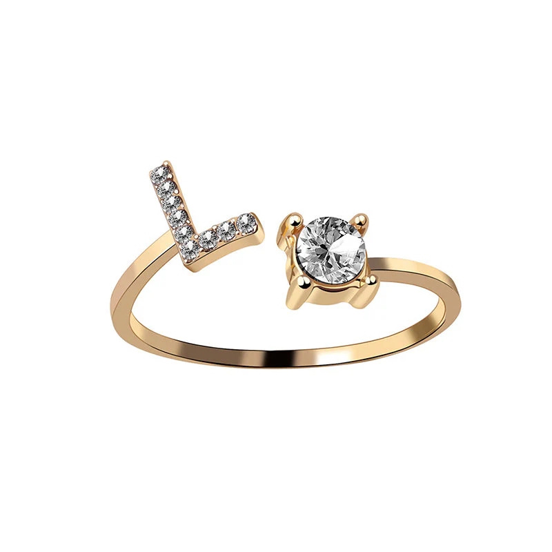 A-Z Letter Gold Color Metal Adjustable Opening Ring - Image 19