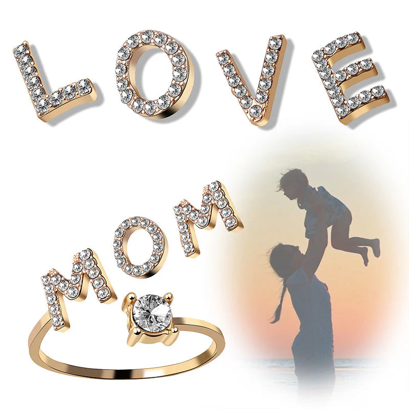 A-Z Letter Gold Color Metal Adjustable Opening Ring - Image 2
