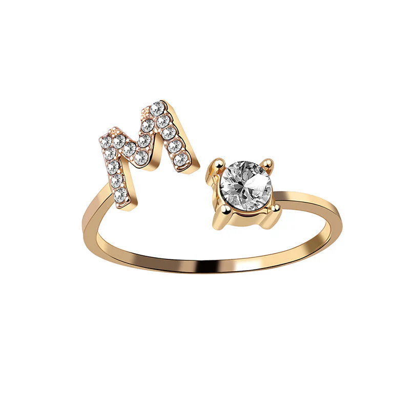 A-Z Letter Gold Color Metal Adjustable Opening Ring - Image 22