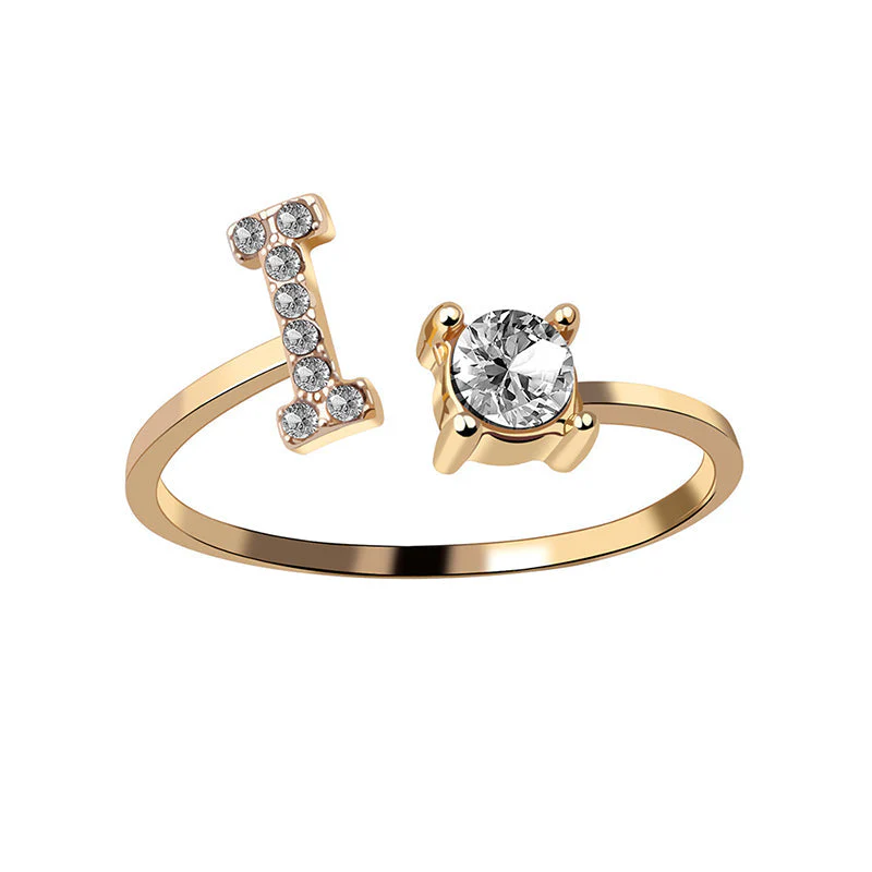 A-Z Letter Gold Color Metal Adjustable Opening Ring - Image 24