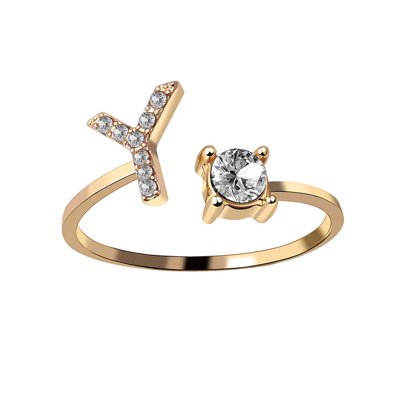 A-Z Letter Gold Color Metal Adjustable Opening Ring - Image 25