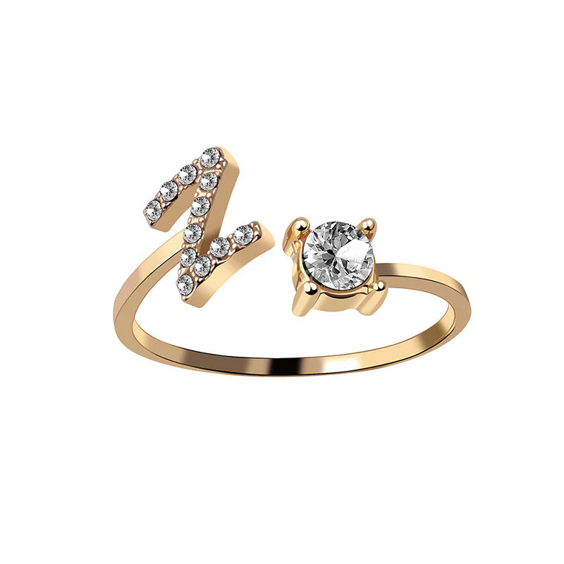 A-Z Letter Gold Color Metal Adjustable Opening Ring - Image 26