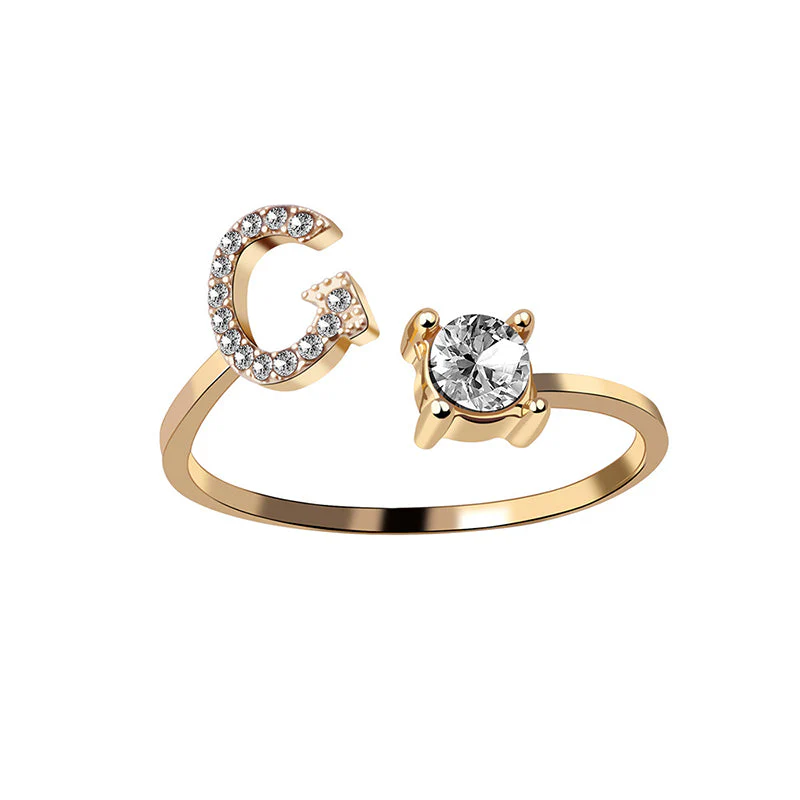 A-Z Letter Gold Color Metal Adjustable Opening Ring - Image 27