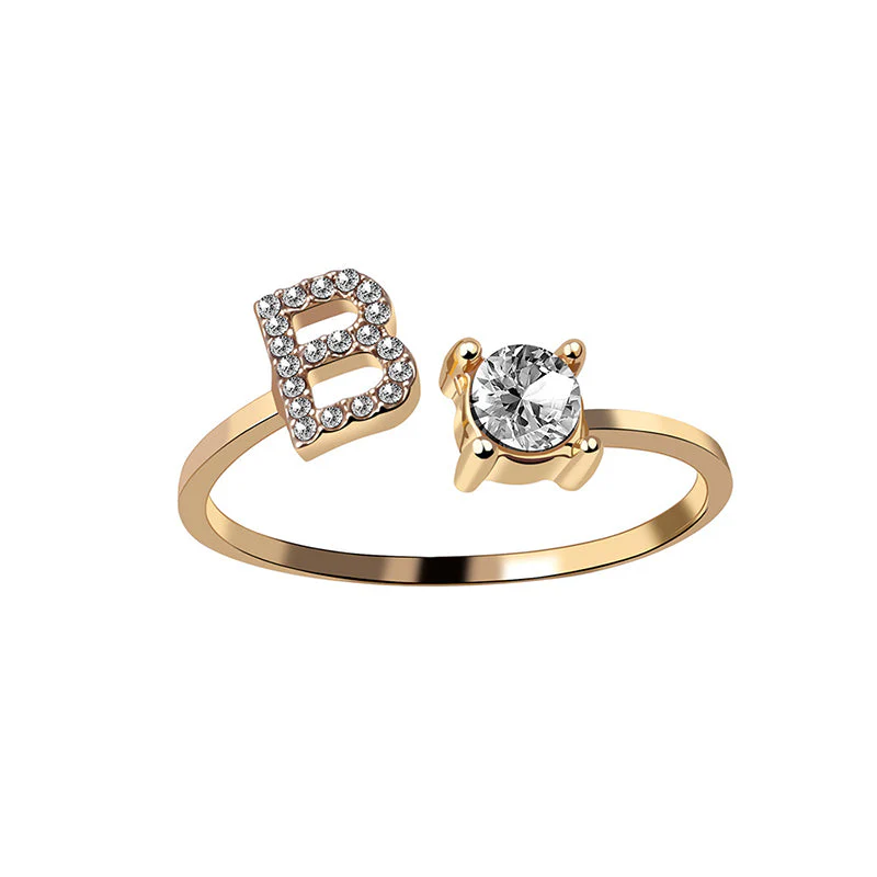 A-Z Letter Gold Color Metal Adjustable Opening Ring - Image 28