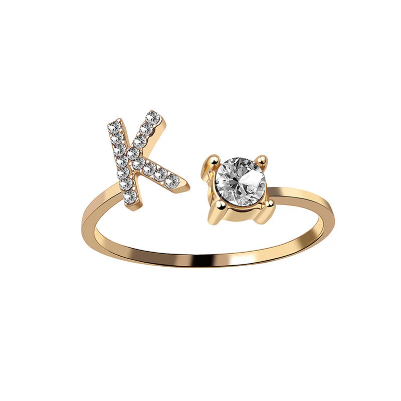 A-Z Letter Gold Color Metal Adjustable Opening Ring - Image 3