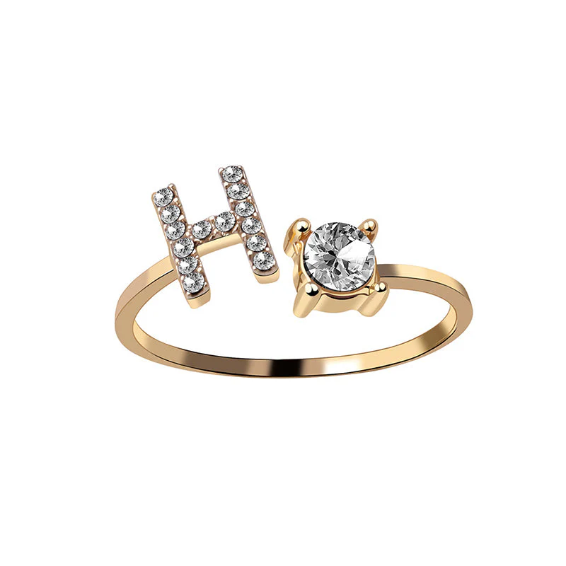 A-Z Letter Gold Color Metal Adjustable Opening Ring - Image 4