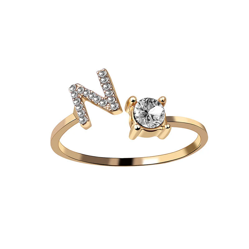 A-Z Letter Gold Color Metal Adjustable Opening Ring - Image 5