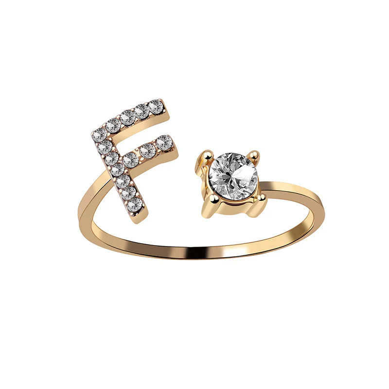 A-Z Letter Gold Color Metal Adjustable Opening Ring - Image 6
