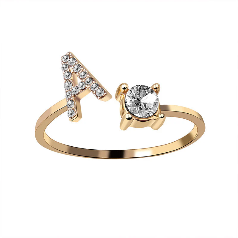 A-Z Letter Gold Color Metal Adjustable Opening Ring - Image 7