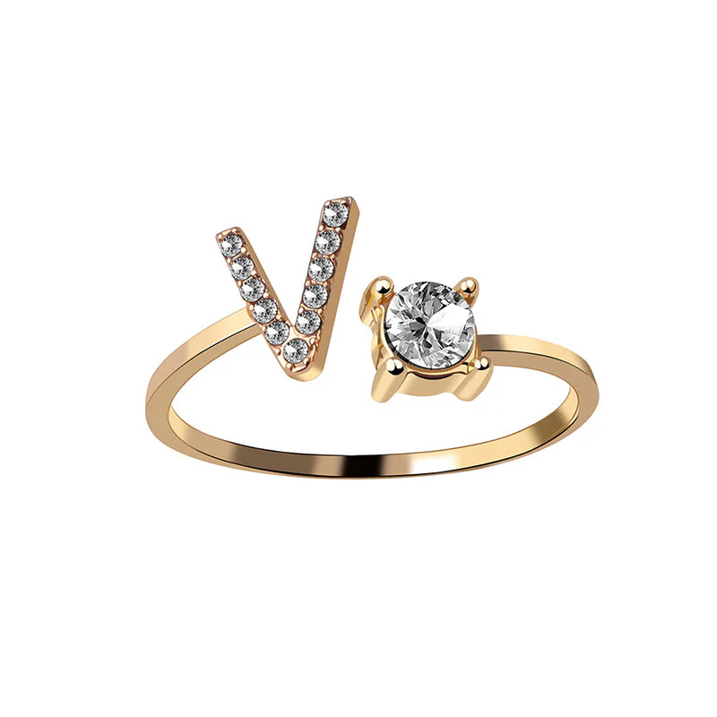 A-Z Letter Gold Color Metal Adjustable Opening Ring - Image 9