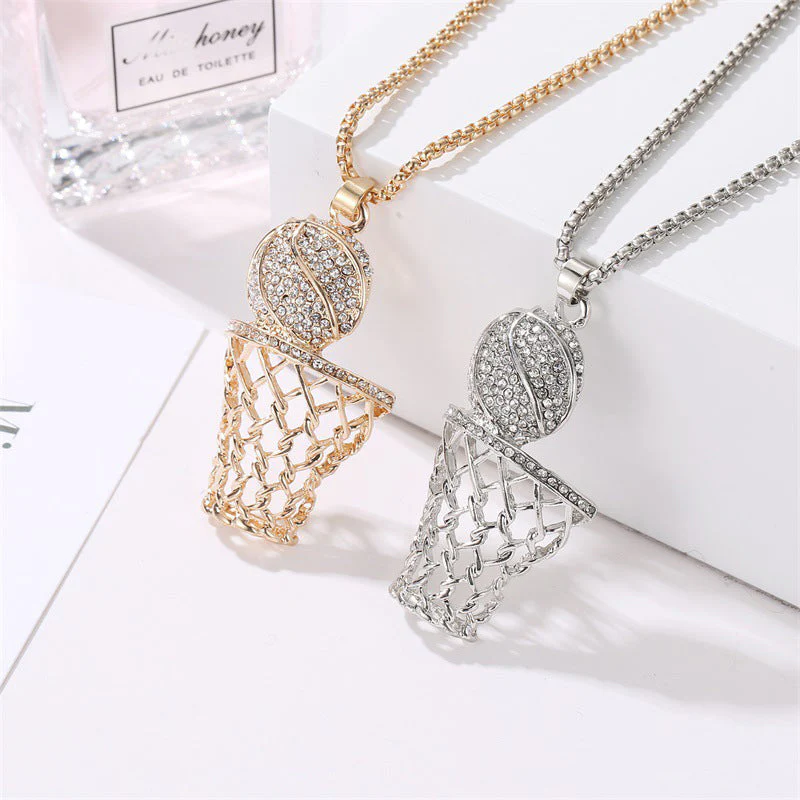 Basketball Rim Pendant Necklace Rhinestone Neck Chain Punk Basketballs Box Necklace Jewelry - Image 2