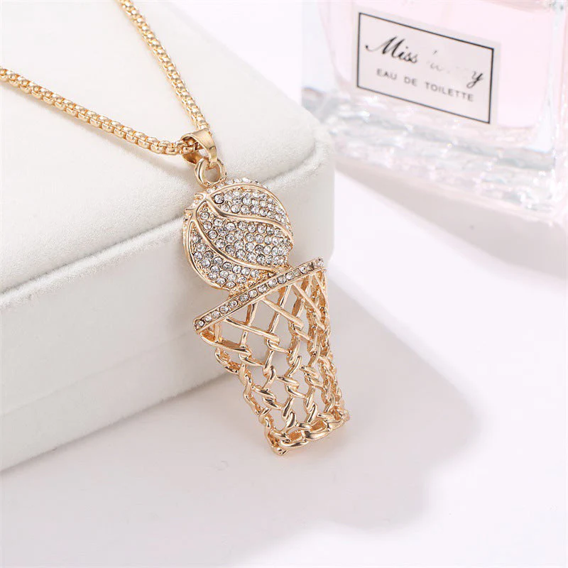 Basketball Rim Pendant Necklace Rhinestone Neck Chain Punk Basketballs Box Necklace Jewelry - Image 3