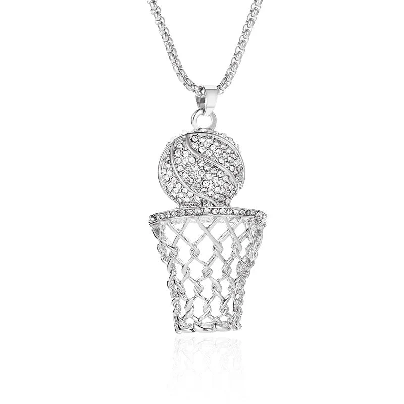 Basketball Rim Pendant Necklace Rhinestone Neck Chain Punk Basketballs Box Necklace Jewelry - Image 6