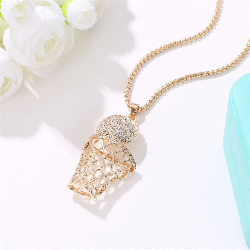 Basketball Rim Pendant Necklace Rhinestone Neck Chain Punk Basketballs Box Necklace Jewelry - Image 7