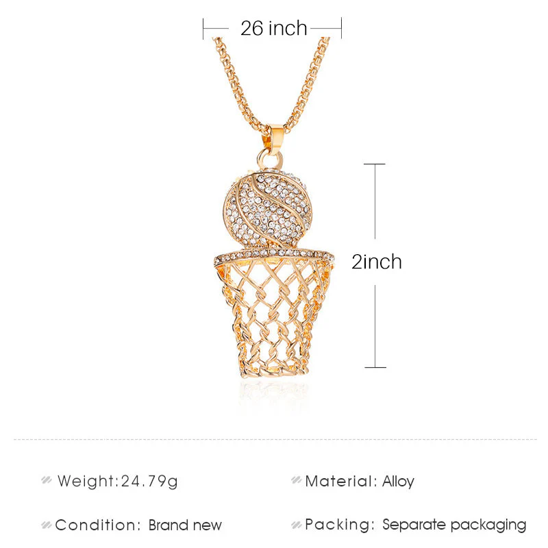 Basketball Rim Pendant Necklace Rhinestone Neck Chain Punk Basketballs Box Necklace Jewelry - Image 8