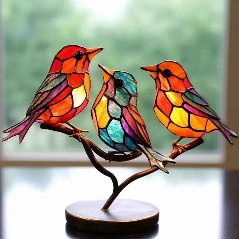 Birds on Branches Stained Glass Ornaments - Image 3