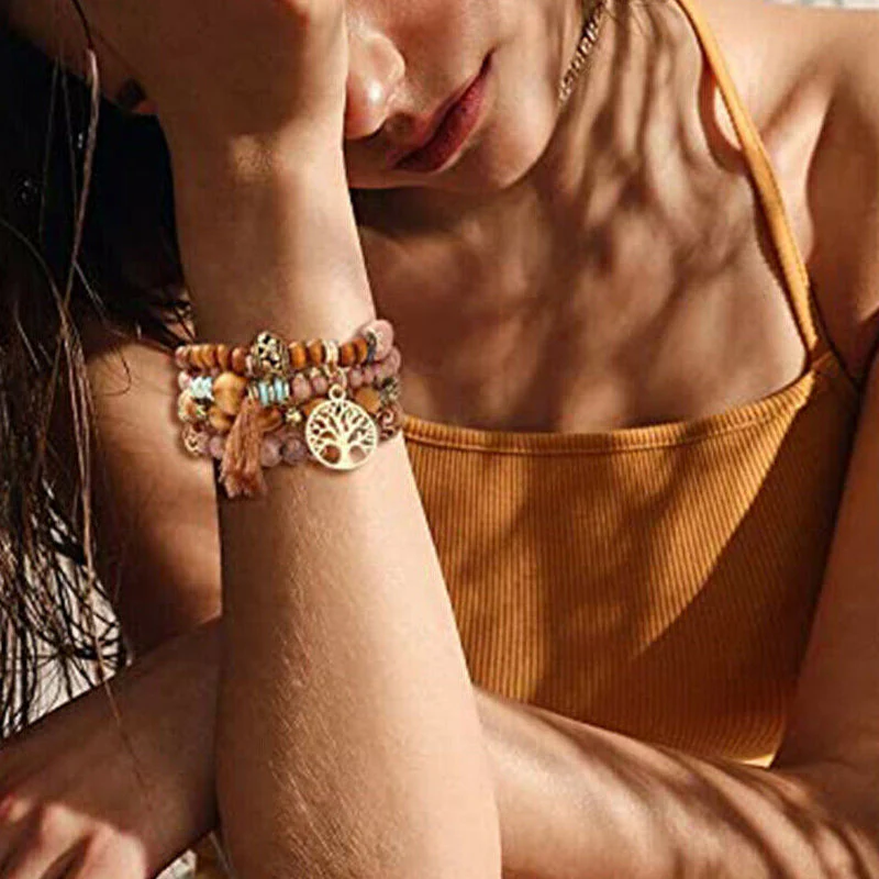 Boho Multilayer Wood Beaded Bracelet - Image 2