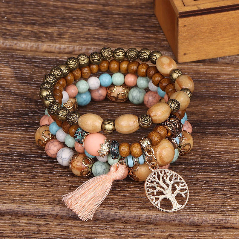 Boho Multilayer Wood Beaded Bracelet - Image 6