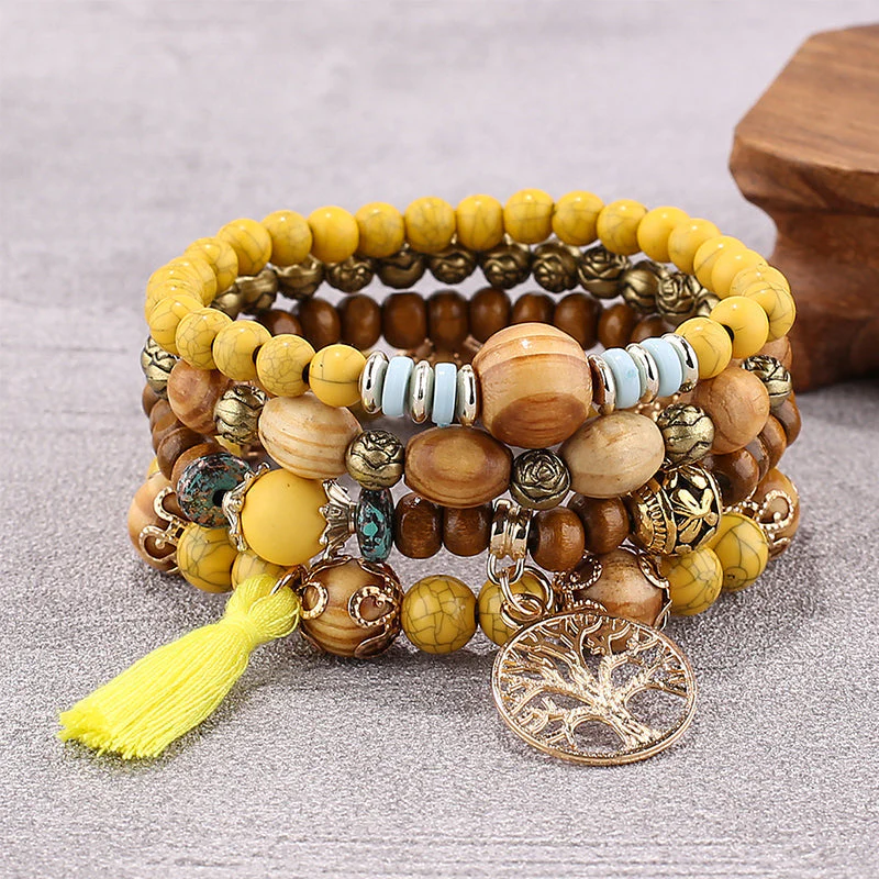 Boho Multilayer Wood Beaded Bracelet - Image 8