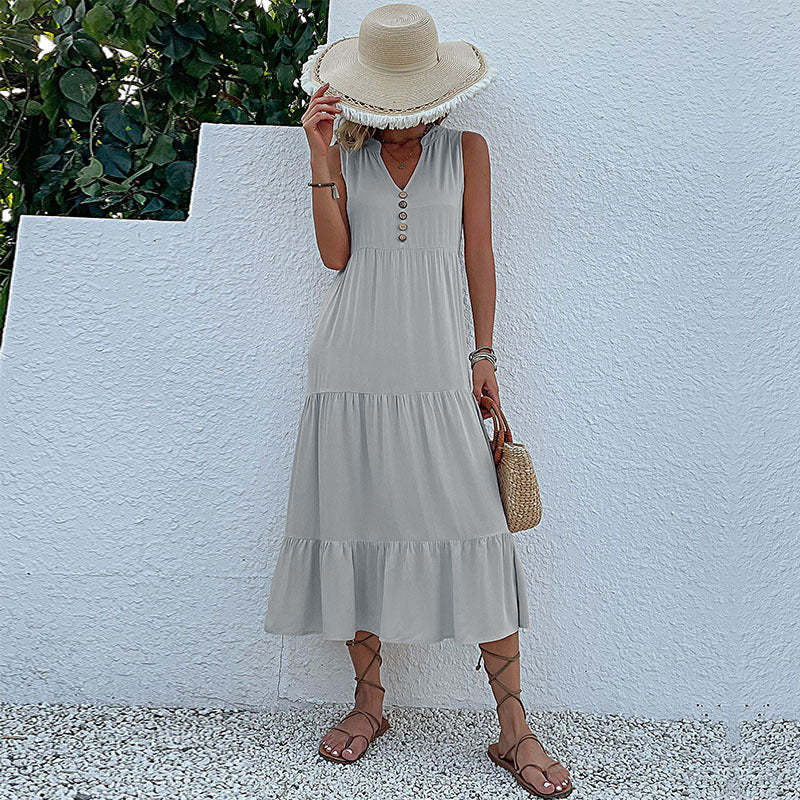 Button Detail Layered Hem Smock Dress - Image 10