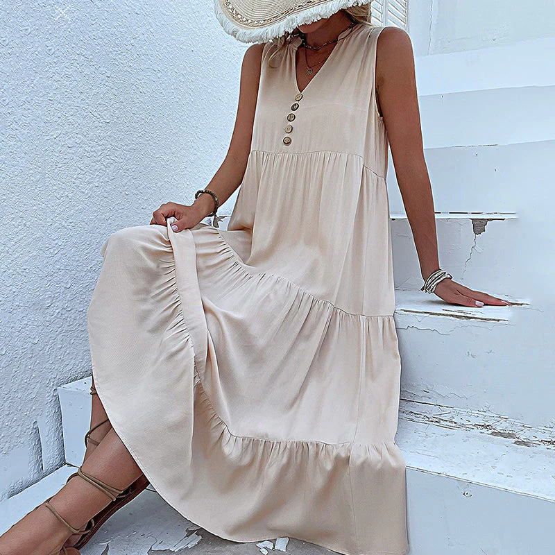 Button Detail Layered Hem Smock Dress - Image 15