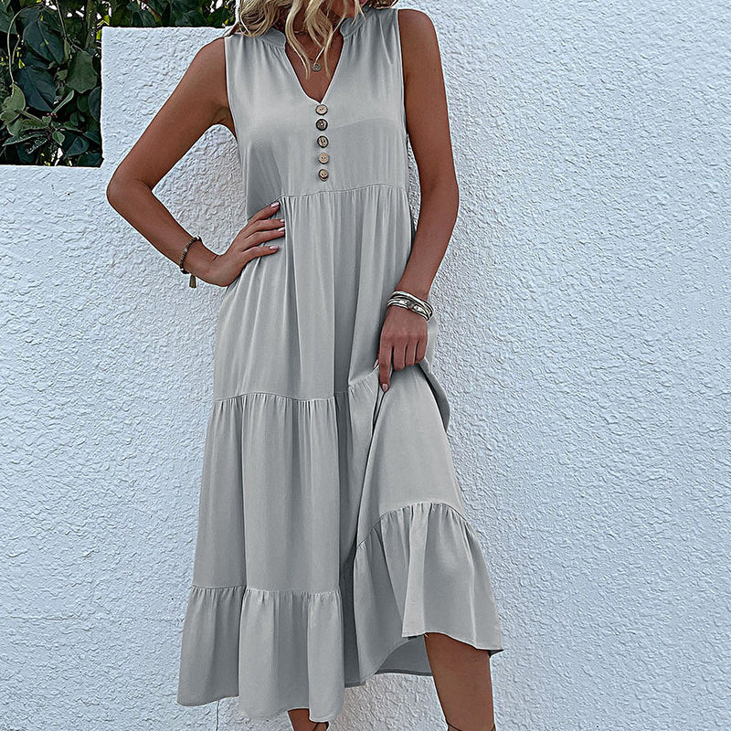 Button Detail Layered Hem Smock Dress - Image 16