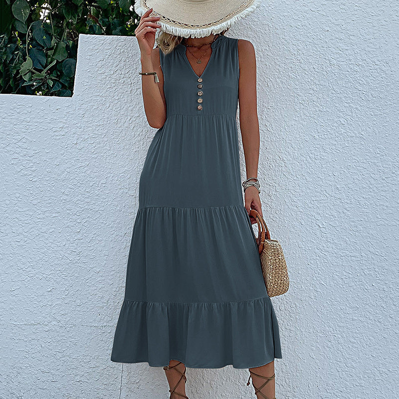 Button Detail Layered Hem Smock Dress - Image 18