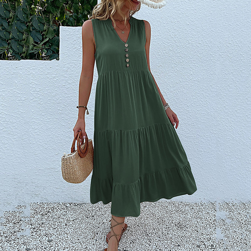 Button Detail Layered Hem Smock Dress - Image 20