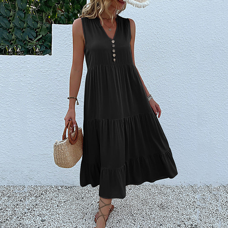 Button Detail Layered Hem Smock Dress - Image 21