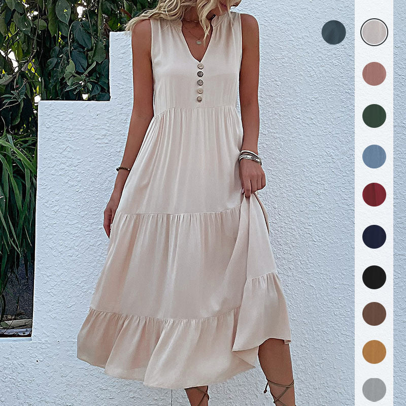 Button Detail Layered Hem Smock Dress - Image 24