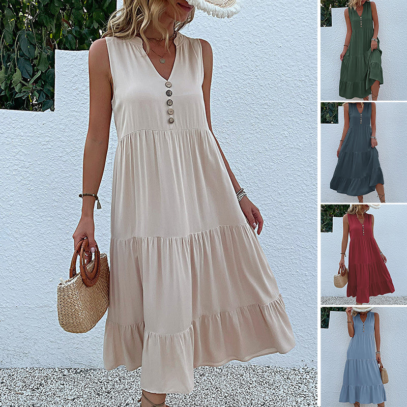 Button Detail Layered Hem Smock Dress - Image 25