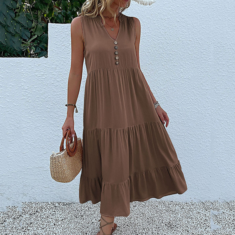 Button Detail Layered Hem Smock Dress - Image 26