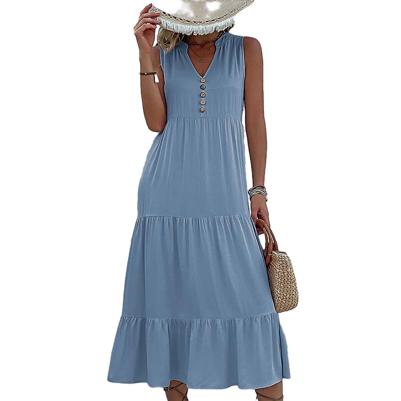Button Detail Layered Hem Smock Dress - Image 27