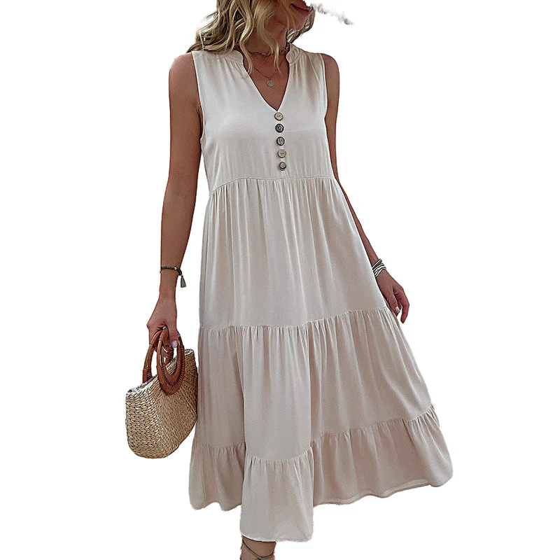 Button Detail Layered Hem Smock Dress - Image 29