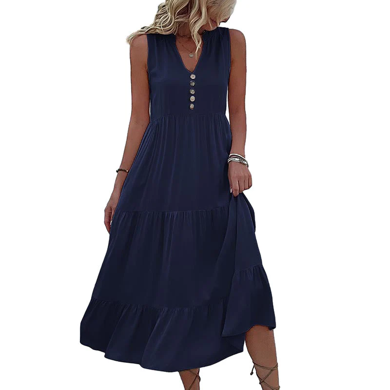 Button Detail Layered Hem Smock Dress - Image 30