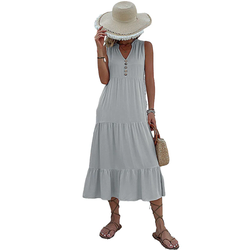 Button Detail Layered Hem Smock Dress - Image 33